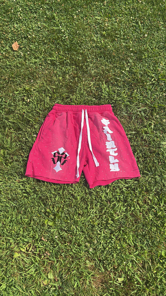 Pretty Pink Acid Wash X Rhinestone $aintly Shorts